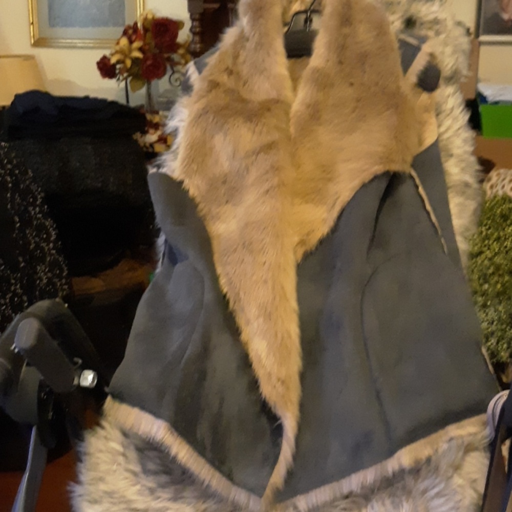 Faux Suede and Fur slate blue vest